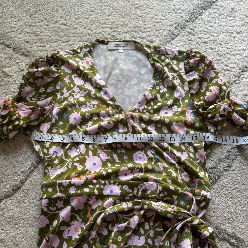 Diane von Furstenberg Gala Silk Jersey Mini Wrap Dress green pink large - Picture 9 of 16